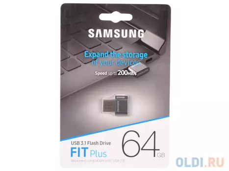 Внешний накопитель 64GB USB Drive <USB 3.1 Samsung FIT Plus (up to 300Mb/s) (MUF-64AB/APC)