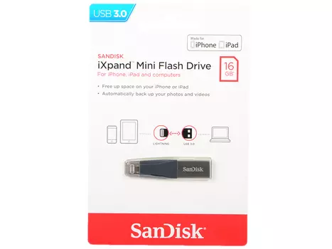 USB флешка SanDisk iXpand Mini 16Gb Silver (SDIX40N-016G-GN6NN) USB 3.0/Lightning