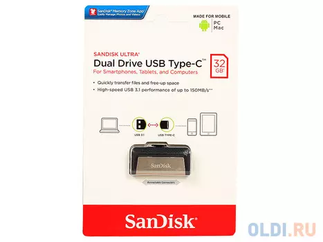 Внешний накопитель 32GB USB Drive <USB 3.0 SanDisk Ultra Dual Type-C (SDDDC2-032G-G46)
