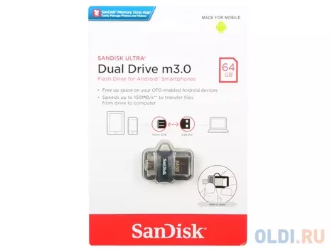Внешний накопитель USB 64Gb SanDisk Ultra Dual SDDD3-064G-G46 черный