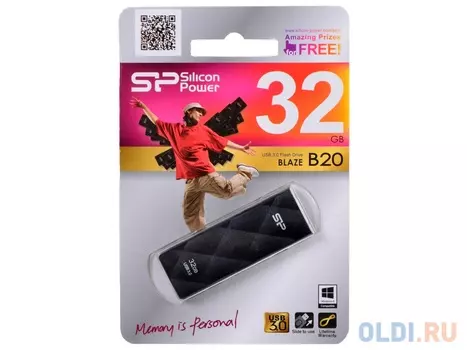 Внешний накопитель 32GB USB Drive <USB 3.0 Silicon Power Blaze B20 Black (SP032GBUF3B20V1K)