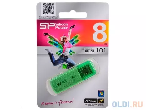 Внешний накопитель 8GB USB Drive <USB 2.0 Silicon Power Helios 101 Green (SP008GBUF2101V1N)