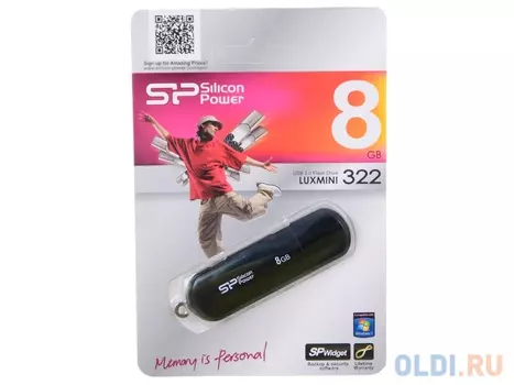 Внешний накопитель 8GB USB Drive <USB 2.0 Silicon Power LuxMini 322 Black (SP008GBUF2322V1K)