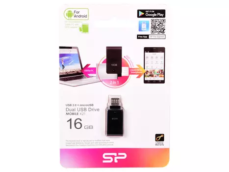 USB флешка Silicon Power Mobile X21 16Gb Black (SP016GBUF2X21V1K) USB 2.0/microUSB / 15 Мб/с / 5 Мб/с