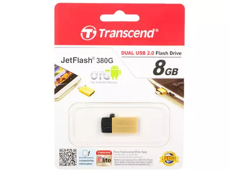 USB флешка Transcend JetFlash 380 8Gb Gold (TS8GJF380G) USB 2.0/microUSB / 19 Мб/с / 4 Мб/с