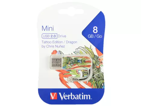 USB флешка Verbatim Store n Go Mini Tattoo Edition Dragon 8Gb White (49884) USB 2.0 / 8 Мб/с / 2,5 Мб/с