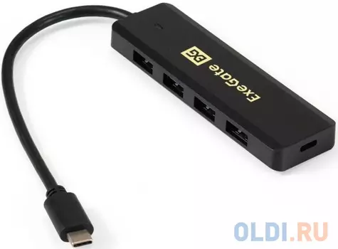 USB-Хаб (концентратор) 4-в-1 ExeGate DUB-4CP/1 (кабель-адаптер USB Type C --> 4xUSB3.0, Plug&Play, черный)