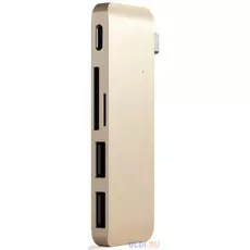 USB-хаб Satechi Type-C USB 3.0 Passthrough Hub для Macbook 12". Порты: 1x USB-C, 2 x USB 3.0, SD, microSD. Цвет золотой.