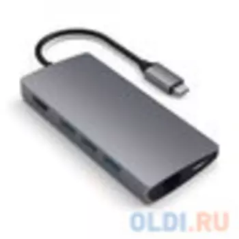 USB-концентратор Satechi Aluminum Multi-Port Adapter V2. Интерфейс USB-C. 3 порта USB 3.0, 1 порт 4K HDMI, 1 порт Ethernet RJ-45, SD/micro-SD кардрид