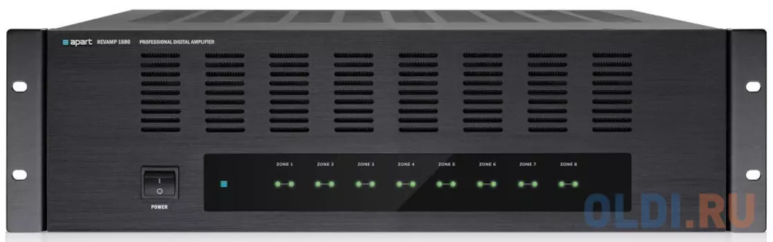 Усилитель APART [[REVAMP1680]] 16-канальный, трансляционный: 16х100Вт /4Ом; 16х60Вт /8Ом. Bridge:8х200Вт/8Ом. Вх.: 16хRCA/Euroblock. BUS1-2:2х2RCA. Вы