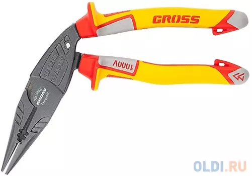 Утконосы GROSS 17181 длинногубцы комбинированные диэлектрические рукоятки до 1000в 200мм