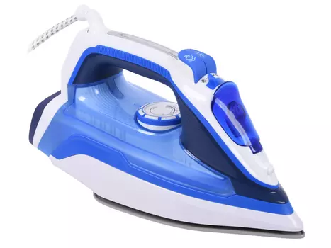 Утюг электрический Endever Delta 203, белый/голубой, Мощность 2200 Вт, Подача пара 20 г/мин, Паровой удар 140 г/мин, керамическая подошва