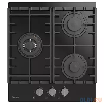 Варочная панель газовая, 45 см, 3 конфорки: экономичная конфорка (0,9 кВт), стандартная конфорка (1,7 кВт), ВОК конфорка (2,5 кВт), газ-контроль, эле