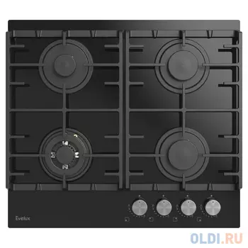 Варочная панель газовая, 60 см, 4 конфорки: экономичная конфорка (0,95 кВт), 2 стандартных конфорки (2х1,7 кВт), ВОК конфорка (2,5 кВт), газ-контроль