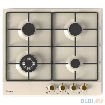 Варочная панель газовая, retro, 60 см, 4 конфорки: экономичная конфорка (0,95 кВт), 2 стандартных конфорки (2х1,7 кВт), ВОК конфорка (2,5 кВт), газ-ко