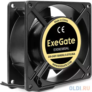 Вентилятор 220В AC ExeGate EX09238SAL (92x92x38 мм, Sleeve bearing (подшипник скольжения, алюминиевый корпус, подводящий провод 30 см, 2700RPM, 39dBA,