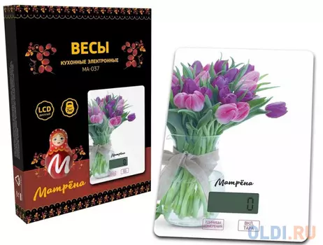 ВЕСЫ КУХОННЫЕ ЭЛЕКТРОННЫЕ "МАТРЁНА" МА-037 (ДИЗАЙН-ТЮЛЬПАНЫ) (1/12)