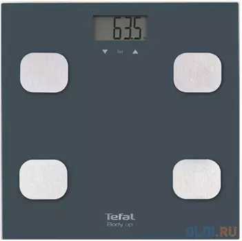 Весы напольные TEFAL Body Up BM2520V0, электронные, максимальная нагрузка 150 кг, квадрат, стекло, серые, 2100111795