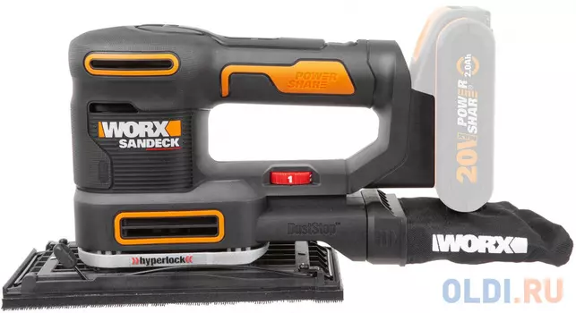 Виброшлифмашина аккумуляторная WORX WX820 20В, 2 Ач х1, кейс