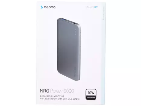 Внешний аккумулятор Deppa NRG Power 5000 mAh, 2.1A, 2xUSB, графит