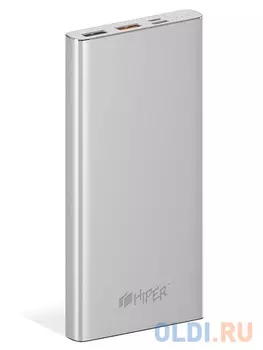 Внешний аккумулятор Hiper MPX10000 Li-Pol 10000mAh 3A+3A+1A серебристый 2xUSB