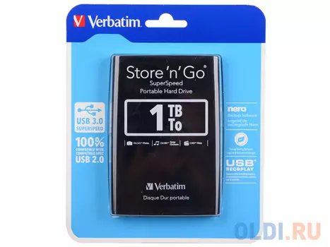 Внешний жесткий диск 2.5" USB3.0 1Tb Verbatim Store n Go черный 53023