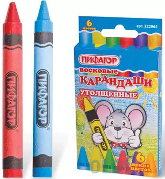 Восковые карандаши утолщенные ПИФАГОР, 6 цветов, 222965