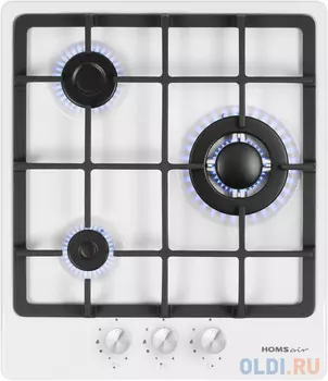 Встраиваемая газовая панель HOMSair/ газ, механическое управление, 3 конфорки, газ контроль, автоподжиг, белый цвет