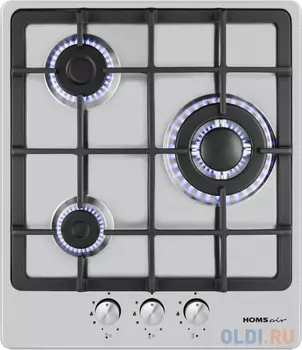 Встраиваемая газовая панель HOMSair/ газ, механическое управление, 3 конфорки, газ контроль, автоподжиг, нержавеющая сталь