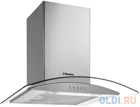 Вытяжка HANSA/ Вытяжка купольная, ширина 60см. Возможность работы на отвод и рециркуляцию, мощность мотора 500м3/ч. LED подсветка 2х2Вт, 1 мотор, механическое управление, 3 скорости, 1 алюминиевый фильтр. Цвет - нержавеющая сталь + прозрачное стекло