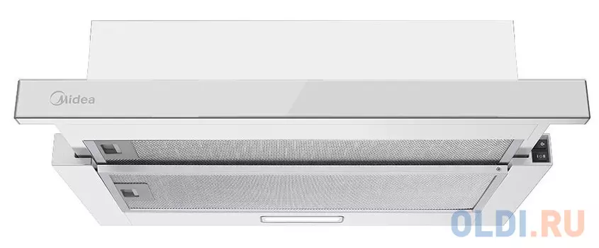 Вытяжка, встраиваемая в шкаф с выдвижным экраном, ширина 60 см, отвод/рециркуляция, 900 м3/час, механическое управление, 2 скорости, LED освещение 1*1