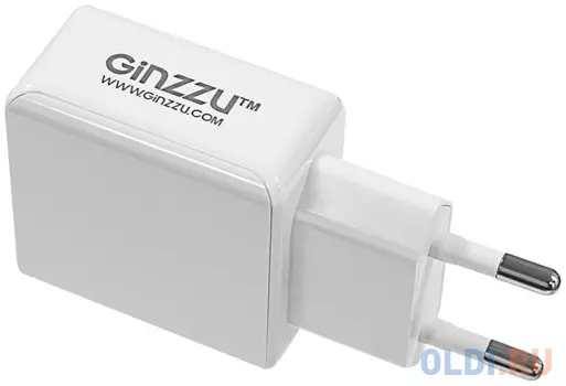 Зарядное устройство/адаптер питания USB от эл.сети GINZZU GA-3313UW 2xUSB 3,1A 5V белый + кабель Apple Lightning 1м