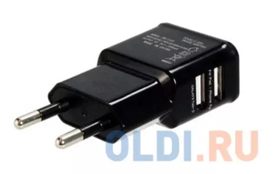 Зарядное устройство/адаптер питания USB от эл.сети Orient PU-2402, два выхода USB, 5В / 2.1A, черный