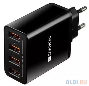 Зарядное устроиство от сети питания CANYON Universal 4xUSB AC charger (in wall) with over-voltage protection, Input 100V-240V, Output 5V-5A, with Smar