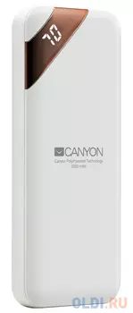 Зарядное устройство CANYON CNE-CPBP5W 5000mAh Li-pol, In 5V/2A, Out 5V/2.1A, Smart IC and power display, Белый, кабель 0.25m,