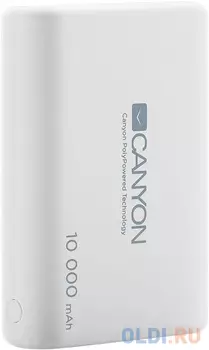 Зарядное устройство CANYON CNS-CPBP10W 10000mAh Li-pol, In 5V/2.1A, Out 5V/2.1A(Max), Smart IC, Белый, 3in1 кабель 0.3m,