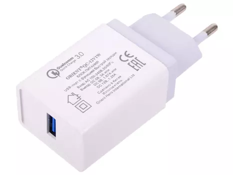 Зарядное устройство USB ORIENT QC-12V1W Белый 1xUSB, 3A, Quick Charge 3.0