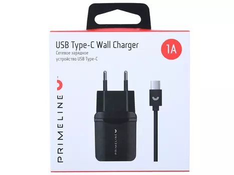 Зарядное устройство USB Prime Line 2324 1A + кабель Type-C, 1.2м, черный