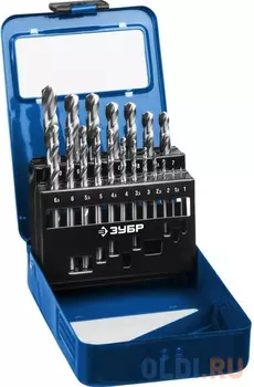 ЗУБР ПРОФ-А 19шт(1-10мм), Набор сверл по металлу, сталь Р6М5, класс А, мет.бокс