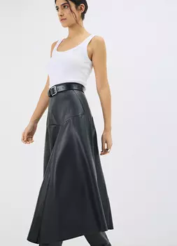 Асимметричная юбка миди из искусственной кожи, Черный