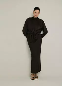 Атласная юбка макси, Коричневый