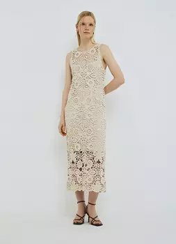 Ажурное платье миди А-силуэта, Бежевый