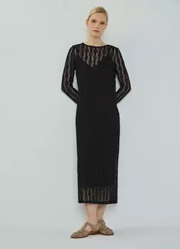 Ажурное платье миди, Черный