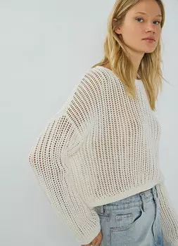 Ажурный укороченный джемпер, Белый