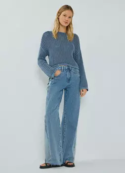 Ажурный укороченный джемпер, Синий