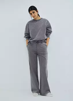 Базовые широкие брюки с эффектом стирки, Серый