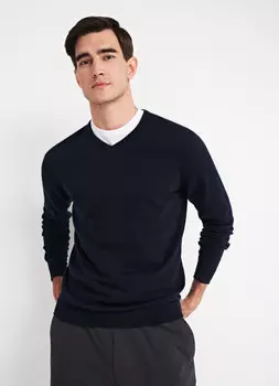 Базовый джемпер с V-образным вырезом, Синий