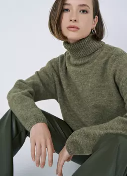 Базовый джемпер с воротником-стойкой, Зеленый