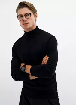Базовый вязаный джемпер с воротником, Черный