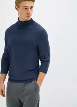 Базовый вязаный джемпер с воротником, Синий